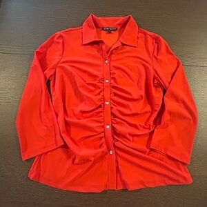 Como  Black Red Ruched-Front Button-Up Shirt With Rhinestone Buttons Size Small